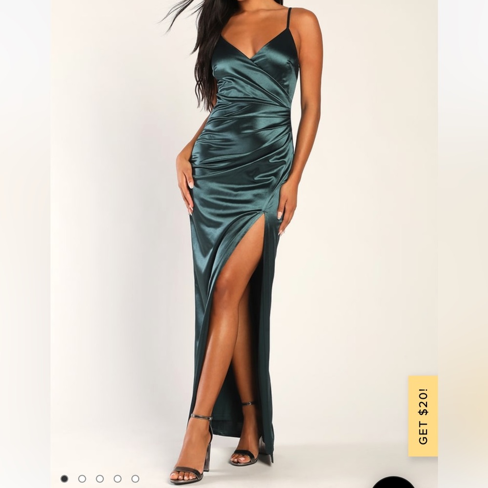 Lulu’s teal satin maxi dress
